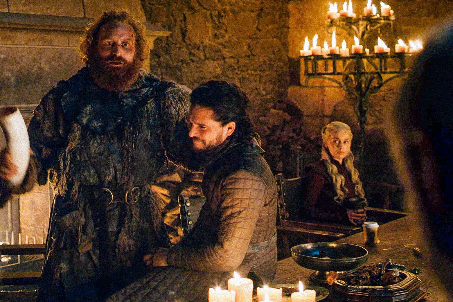 A shot from Game of Thrones in which a disposable coffee cup is on the table at an old-timey banquet.