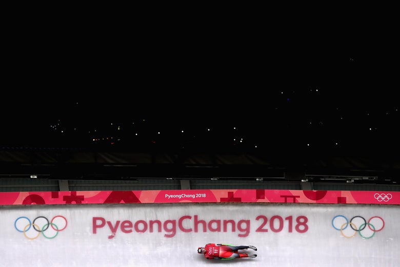 PYEONGCHANG-GUN, SOUTH KOREA - FEBRUARY 07:  Sam Edney of Canada in action during Luge Training ahead of the PyeongChang 2018 Winter Olympic Games at Olympic Sliding Centre on February 7, 2018 in Pyeongchang-gun, South Korea.  (Photo by Ryan Pierse/Getty Images)