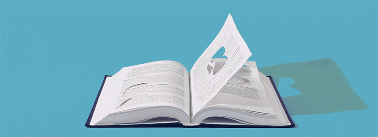 A book with its pages turning.