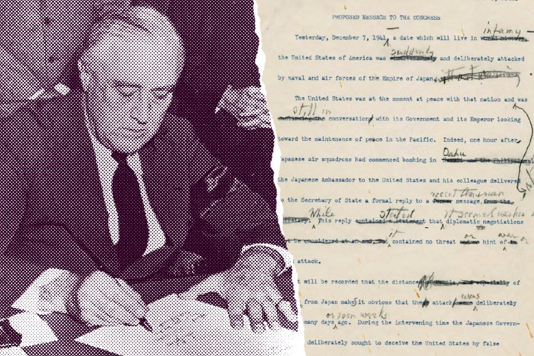 December 8, 1941 -  Franklin Roosevelt asks Congress for a Declaration of War with Japan in writing.