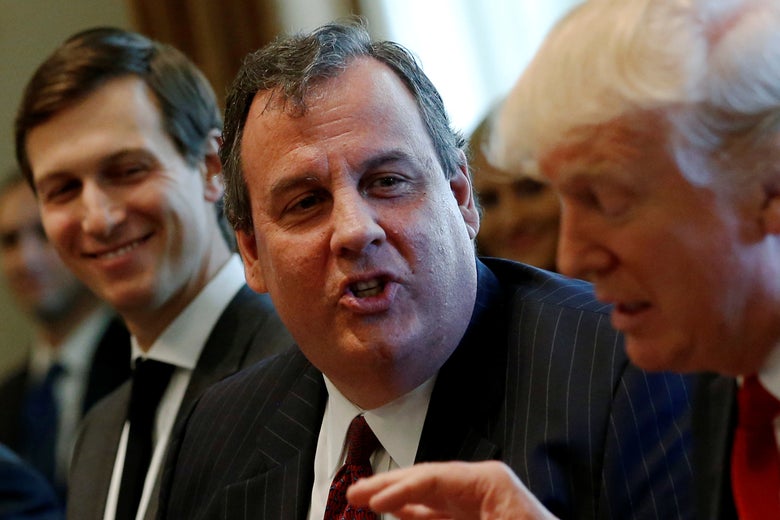 Jared Kushner, Chris Christie, and Donald Trump at the White House on March 29.