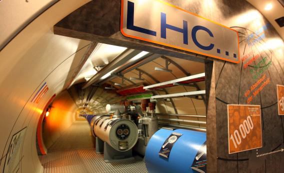 A model of the Large Hadron Collider tunnel in the CERN visitors' center.