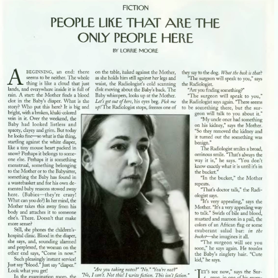 A magazine page with the title of the story at the top and a large picture of a woman in the middle.
