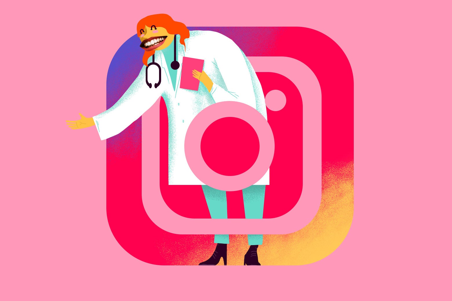 A cartoon doctor behind the Instagram logo.