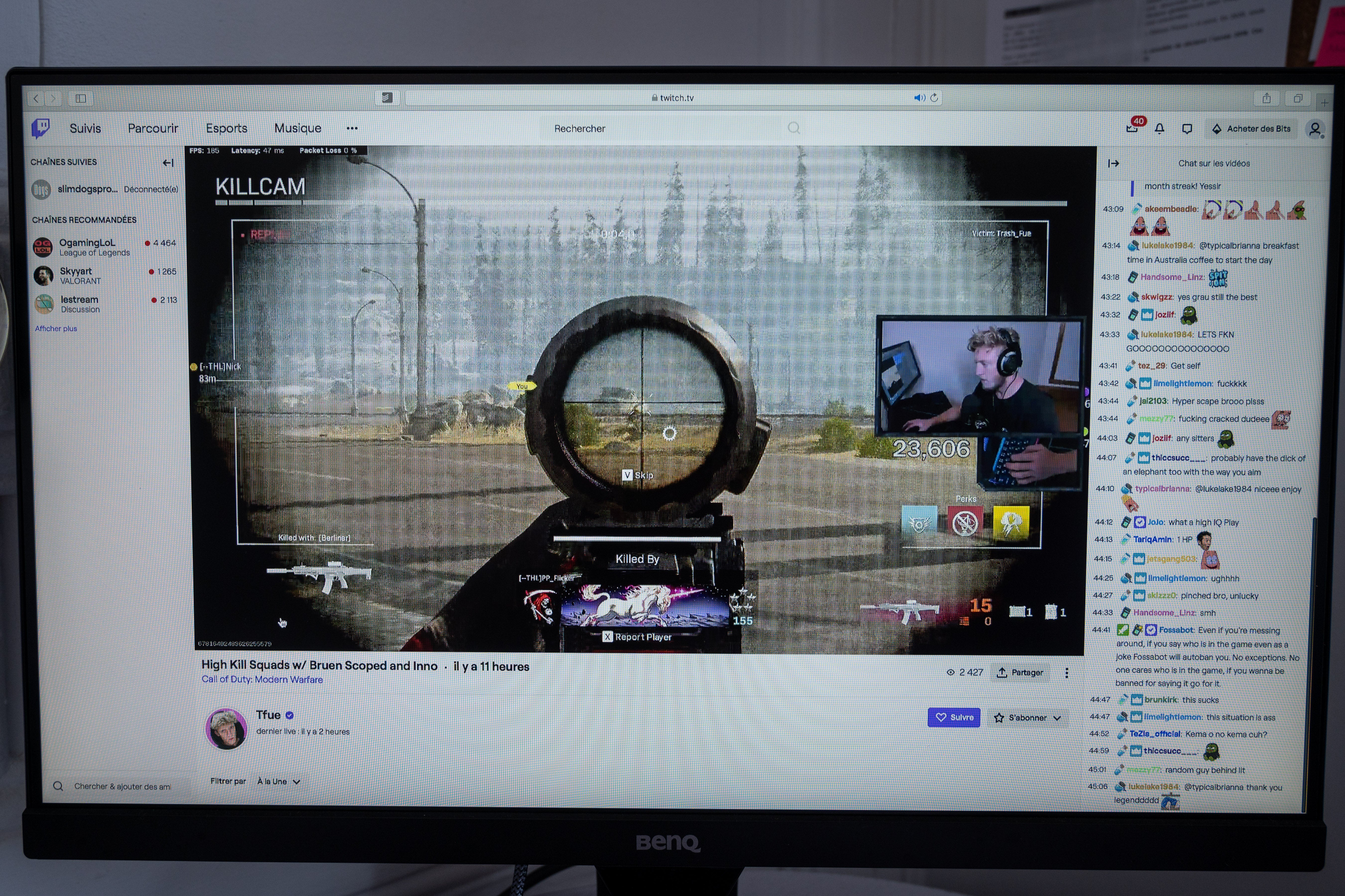 A first-person perspective from a shooter game from the Twitch interface