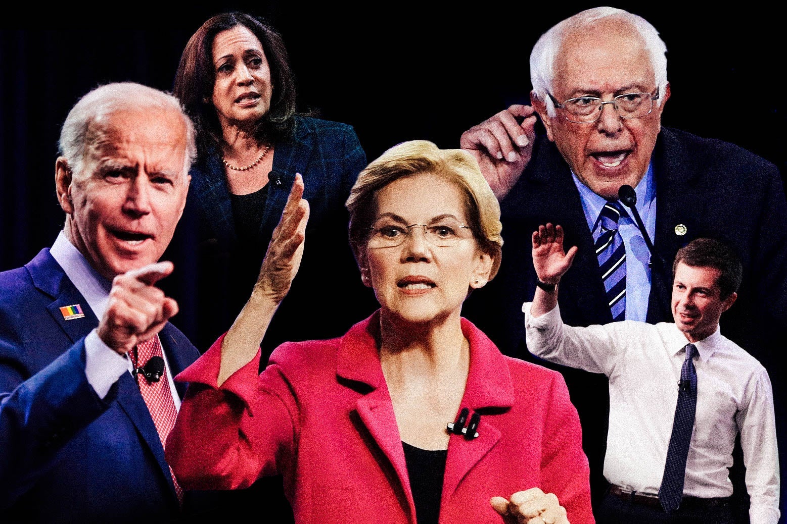 Joe Biden, Kamala Harris, Elizabeth Warren, Bernie Sanders, and Pete Buttigieg.