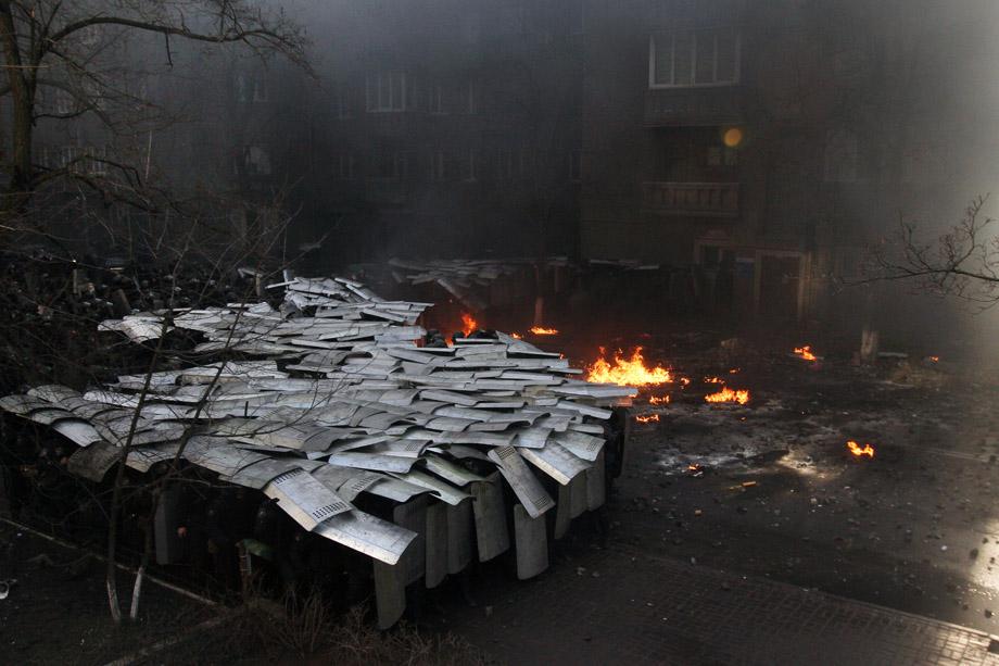 Police clash with protesters in Kiev on Feb. 18, 2014. 