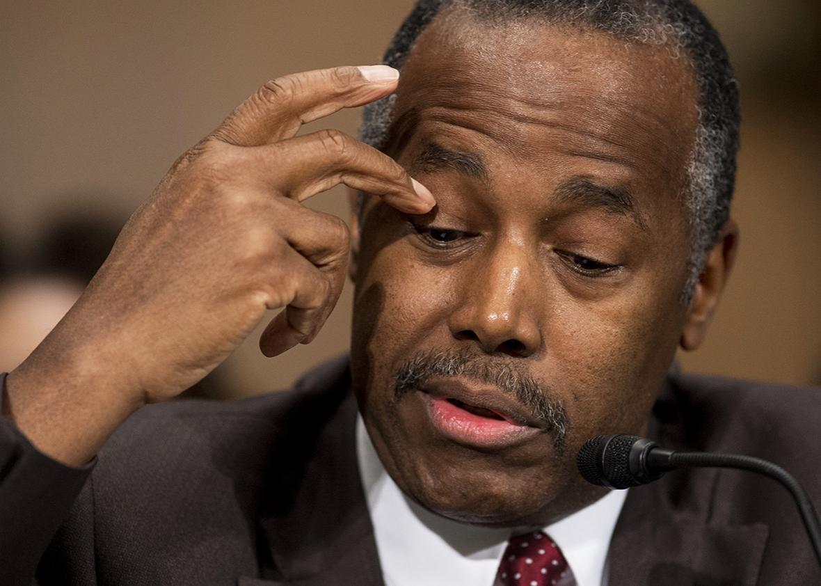 Ben Carson testifies during his confirmation hearing for Secretary of Housing and Urban Development before the Senate Banking, Housing and Urban Affairs Committee on Capitol Hill in Washington, DC, January 12, 2017.