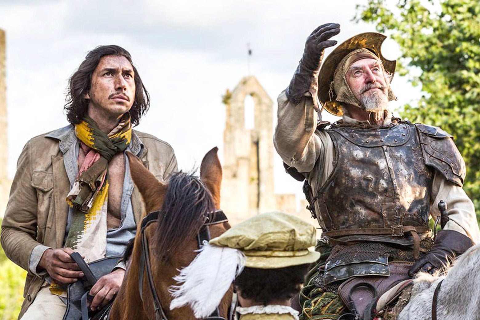 Adam Driver and Jonathan Pryce, on horseback, in The Man Who Killed Don Quixote. 
