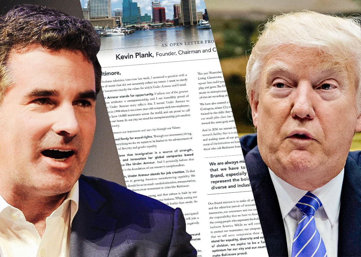 Overgave rechtdoor ruimte Under Armour's CEO dedicated a full-page Baltimore Sun ad to saying he  didn't mean to praise Trump