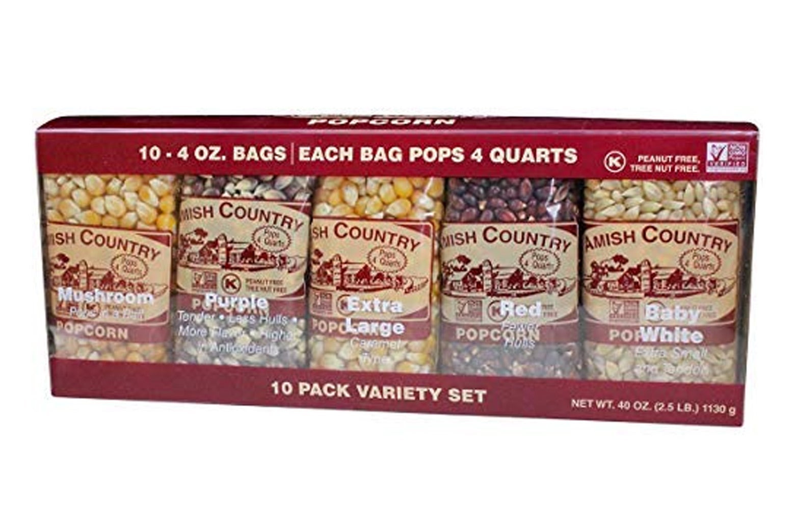 Box of 10 different packs of popcorn kernels