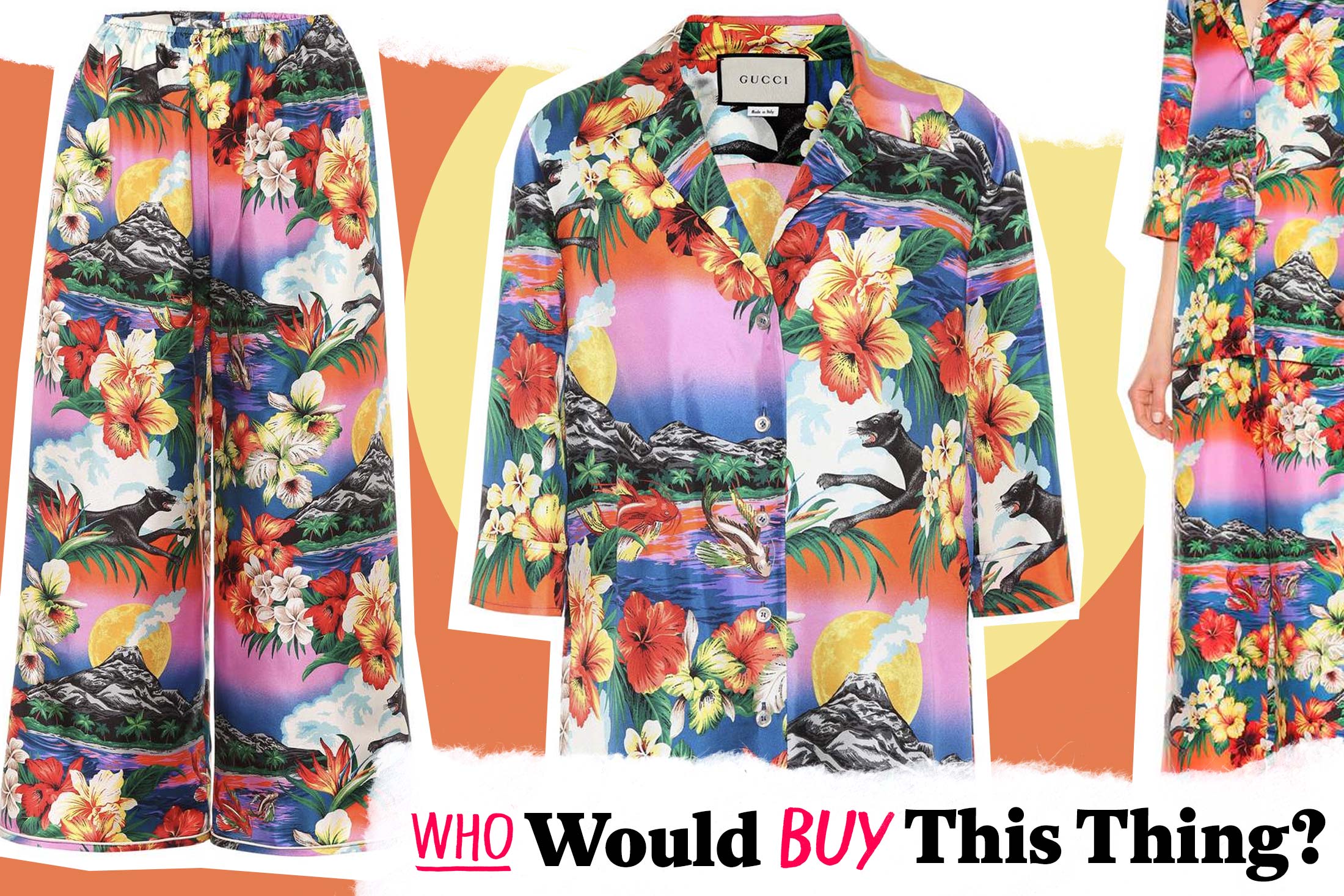 A very expensive Hawaiian-print shirt and pants.