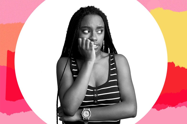 A woman with braids looking very worried.