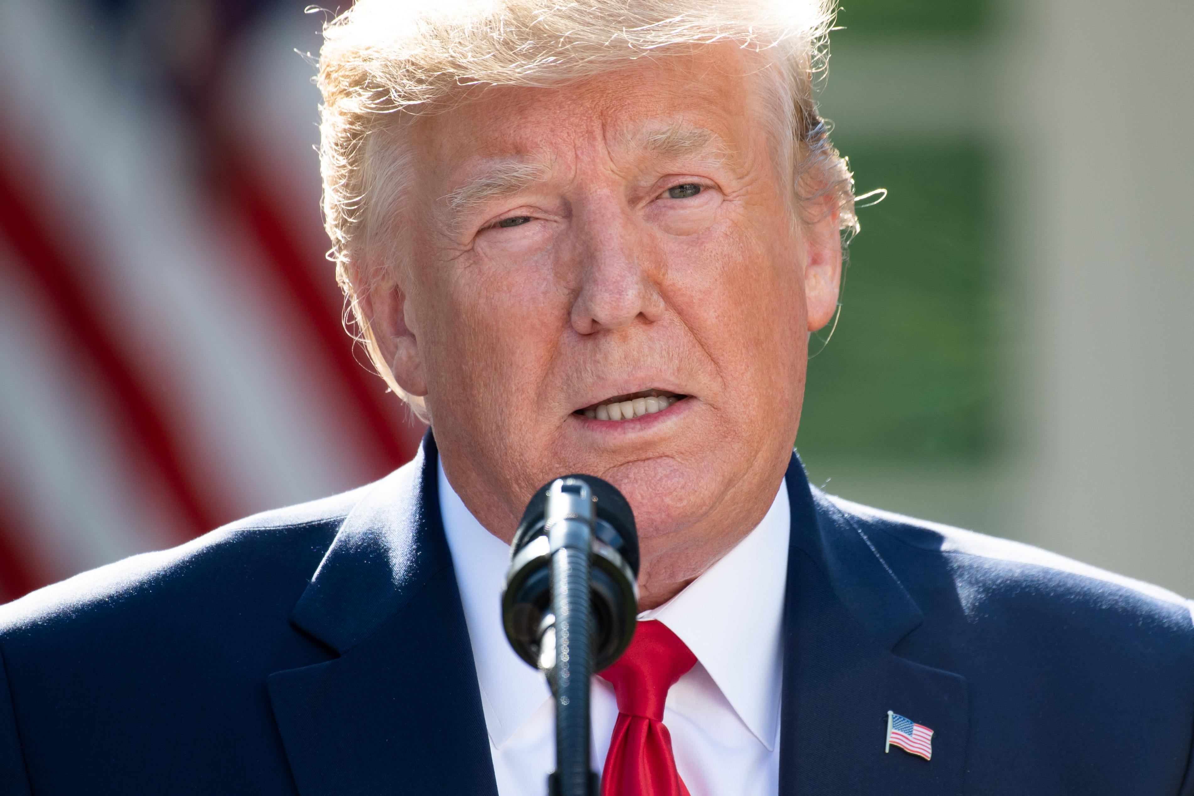 US President Donald Trump speaks during an event establishing the US Space Command in the Rose Garden of the White House in Washington, DC, August 29, 2019. (Photo by SAUL LOEB / AFP)        (Photo credit should read SAUL LOEB/AFP/Getty Images)