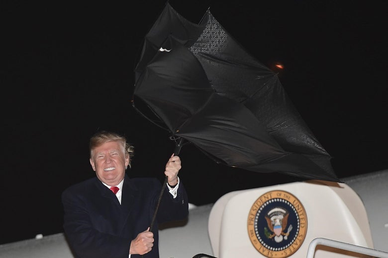 President Donald Trump steps off Air Force One upon return to Andrews Air Force Base in Maryland on April 28, 2018.