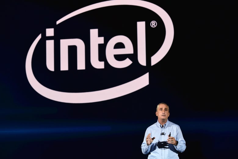 Intel CEO Brian Krzanich speaks during a keynote address at the Monte Carlo Park Theater during CES 2018 in Las Vegas on January 8, 2018. / AFP PHOTO / MANDEL NGAN        (Photo credit should read MANDEL NGAN/AFP/Getty Images)