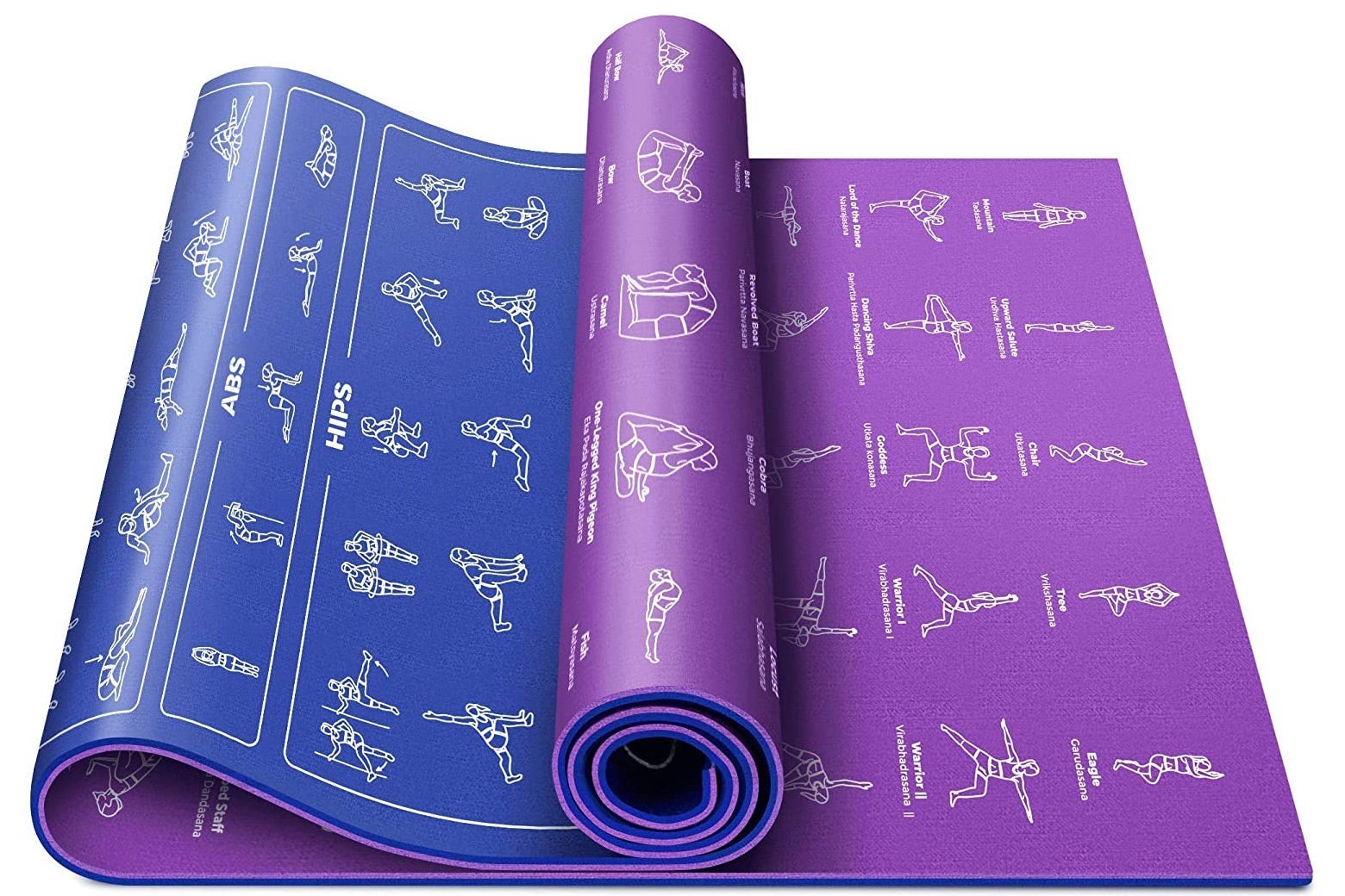 Yoga mat with poses and exercises printed on it
