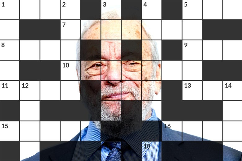 Stephen Sondheim's face in a crossword grid.