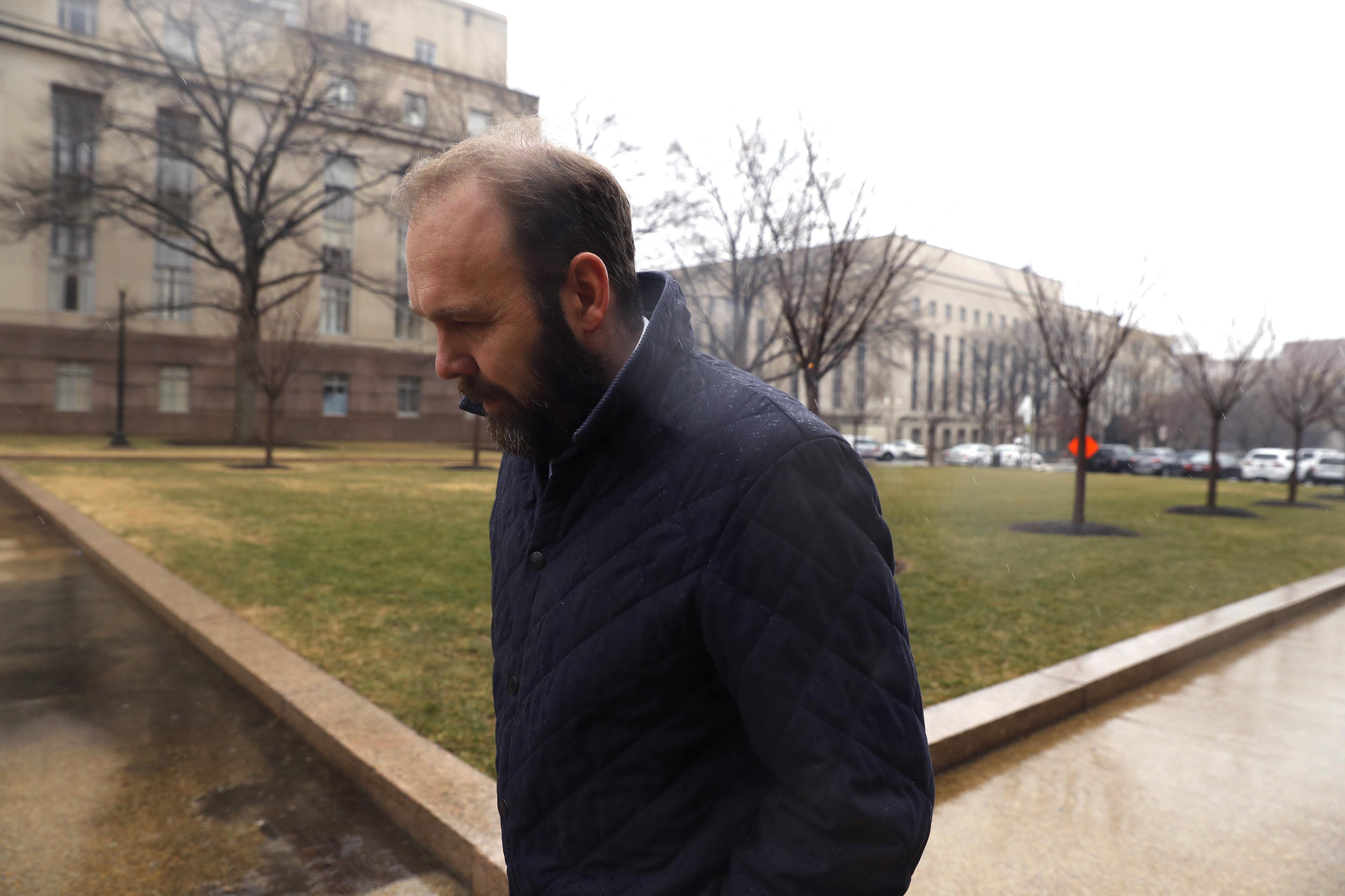 Former Trump Aide Rick Gates attends a hearing on his fraud, conspiracy and money-laundering charges at the E. Barrett Prettyman United States Courthouse on February 7, 2018 in Washington, D.C. 