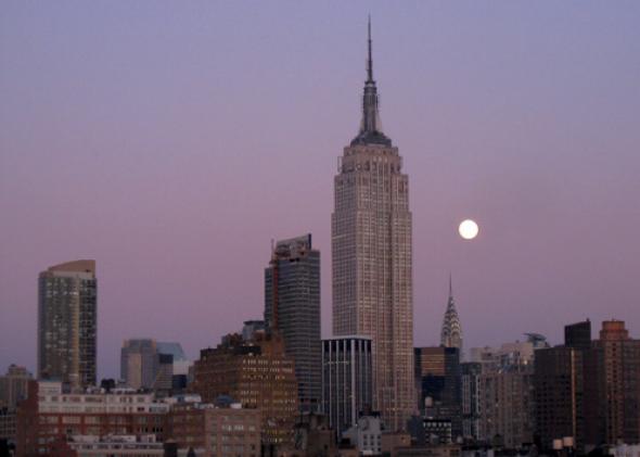 Moon rises over Chrysler Building