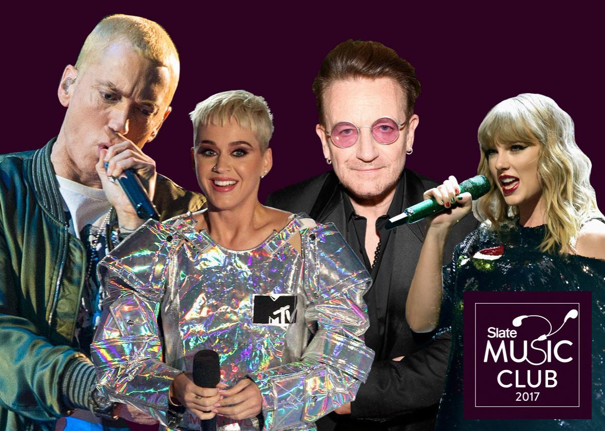 Eminem, Katy Perry, Bono, and Taylor Swift.