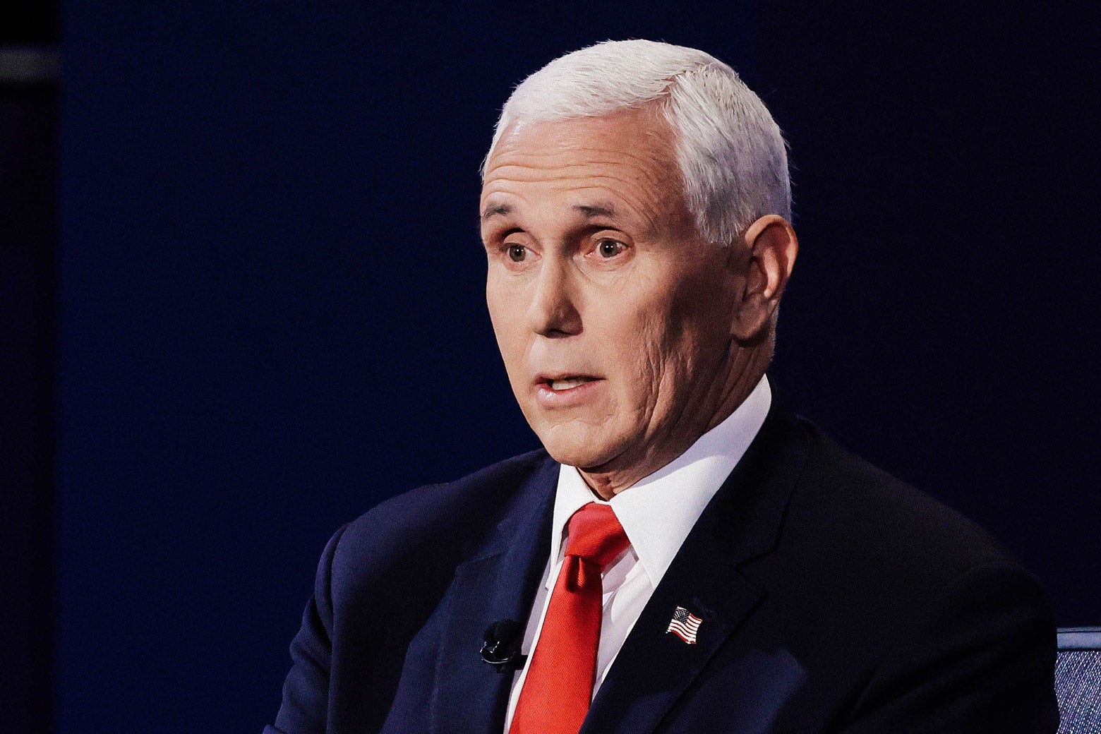 Close-up on Mike Pence's face, mouth open