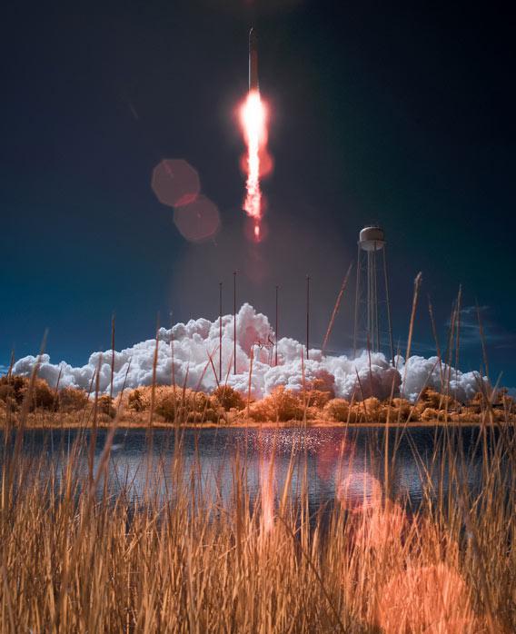 Antares rocket launch in infrared