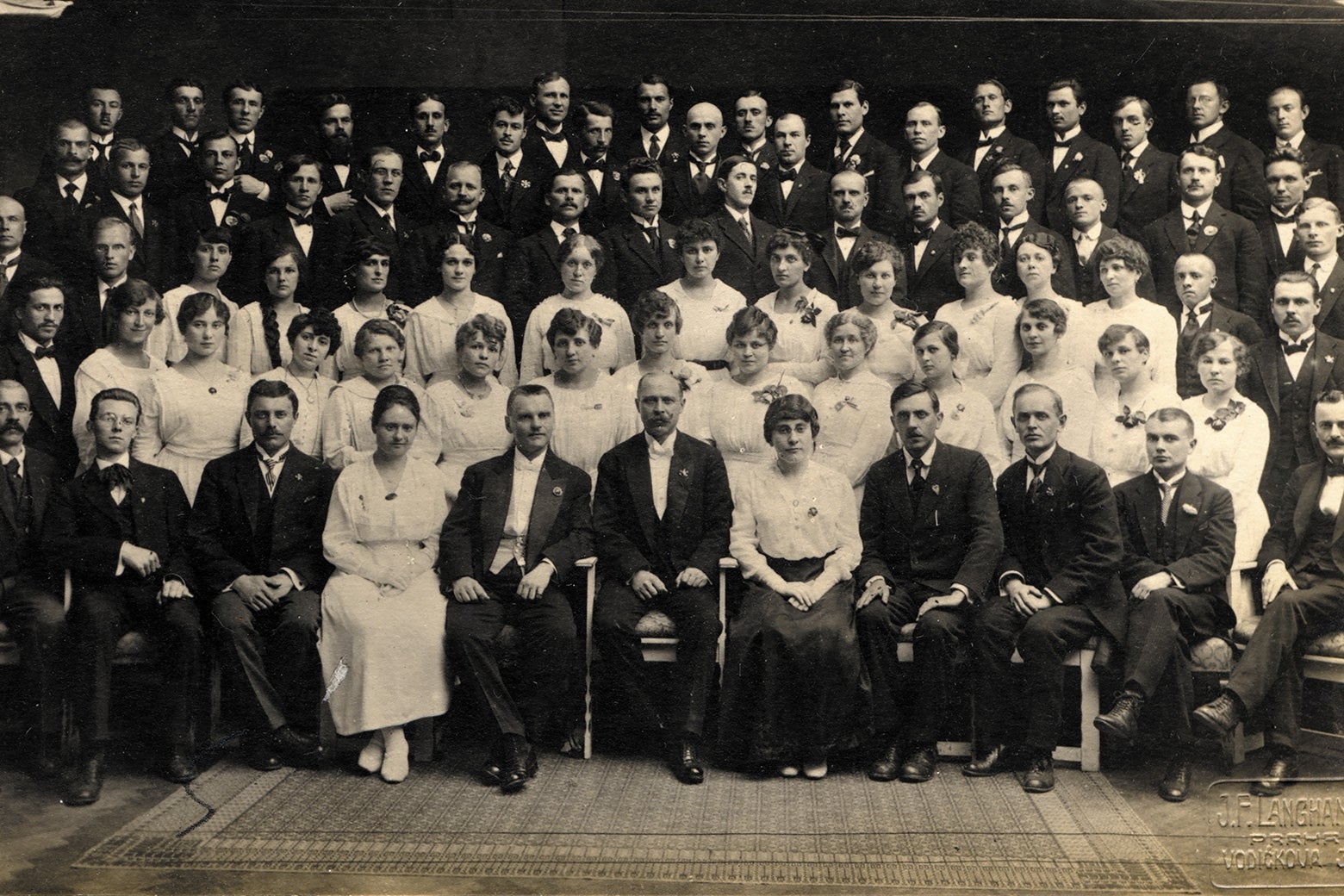 1919 dated photo of the Ukrainian Republican Kapelle, with the non-smiling men and women in concert dress.