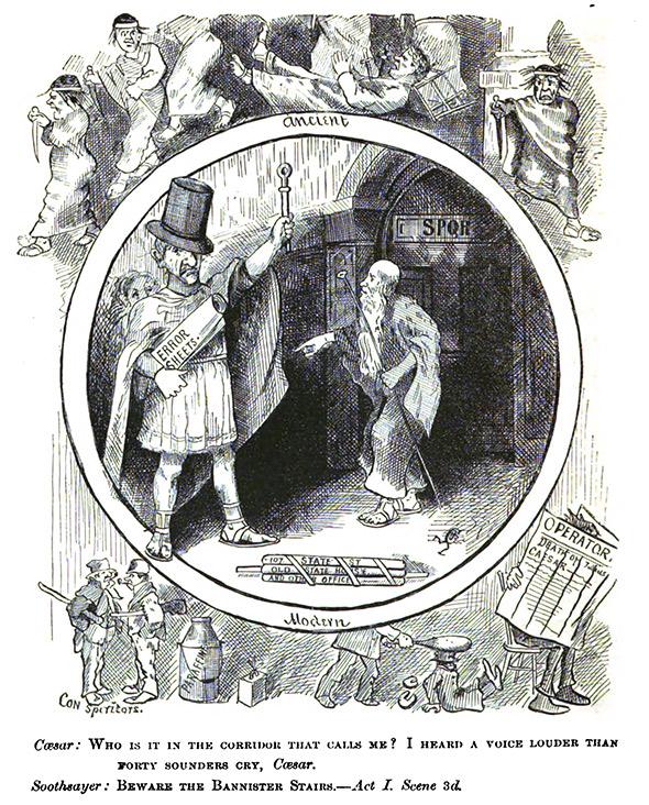 Illustration for The Carnival of Oshkosh, the satiric play based on Caesar, from Lightning Flashes and Electric Dashes, the best collection of telegraph fiction.