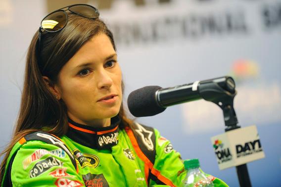 Danica Patrick, driver of the #10 GoDaddy.com Chevrolet, speaks with the media.