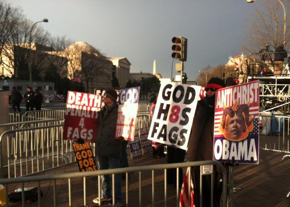 Westboro Baptist Church protesters at the 2012 inauguration.