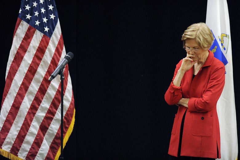 Sen. Elizabeth Warren listens during a town hall meeting in Roxbury, Massachusetts, on Saturday.