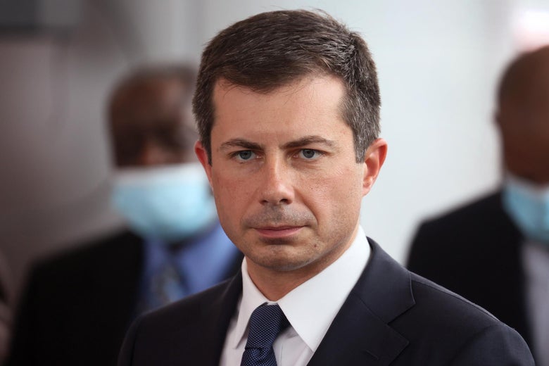 Transportation Secretary Pete Buttigieg listens to a question during a news conference on July 16, 2021 in Chicago, Illinois. 