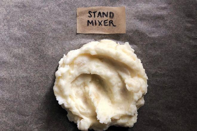 A dollop of mashed potatoes labeled Stand Mixer.
