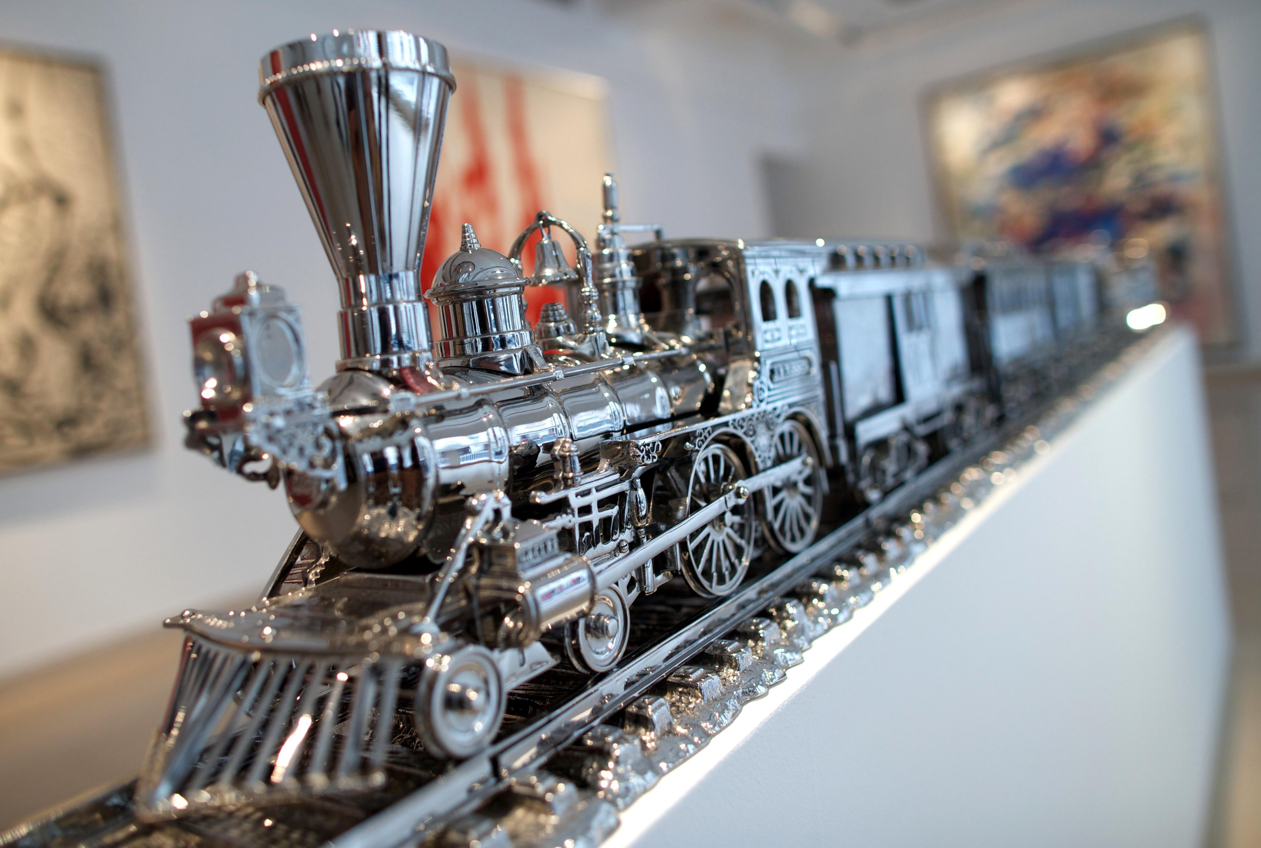 Jim Beam D J.B. Turner Train by Jeff Koons is displayed during a photo call at Christie's in central London.