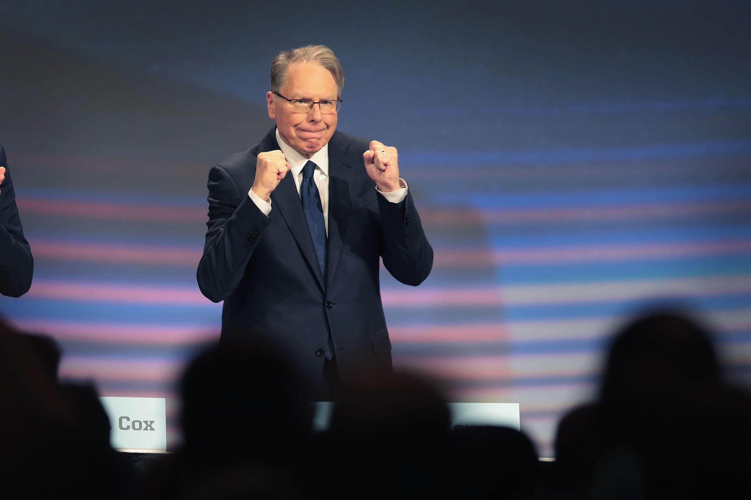 Wayne LaPierre speaks at an NRA event.