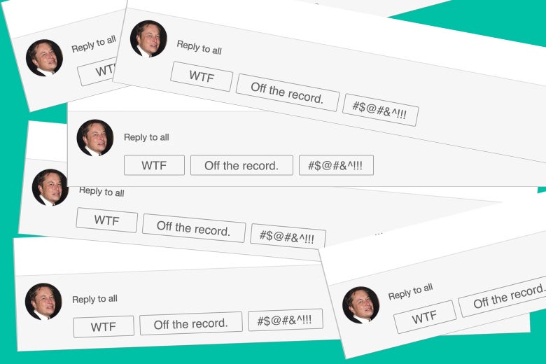 A collage of smart-reply email lines hypothetically from Elon Musk.
