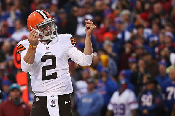 Johnny Manziel #2 of the Cleveland Browns celebrates a touchdown against the Buffalo Bills.