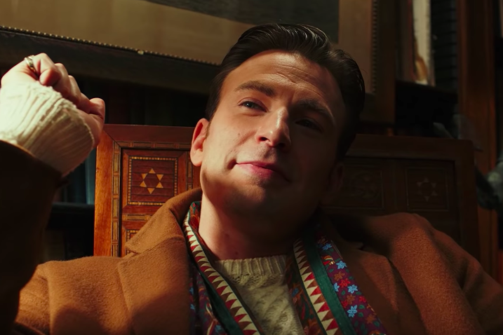 Chris Evans in a sweater in Knives Out.