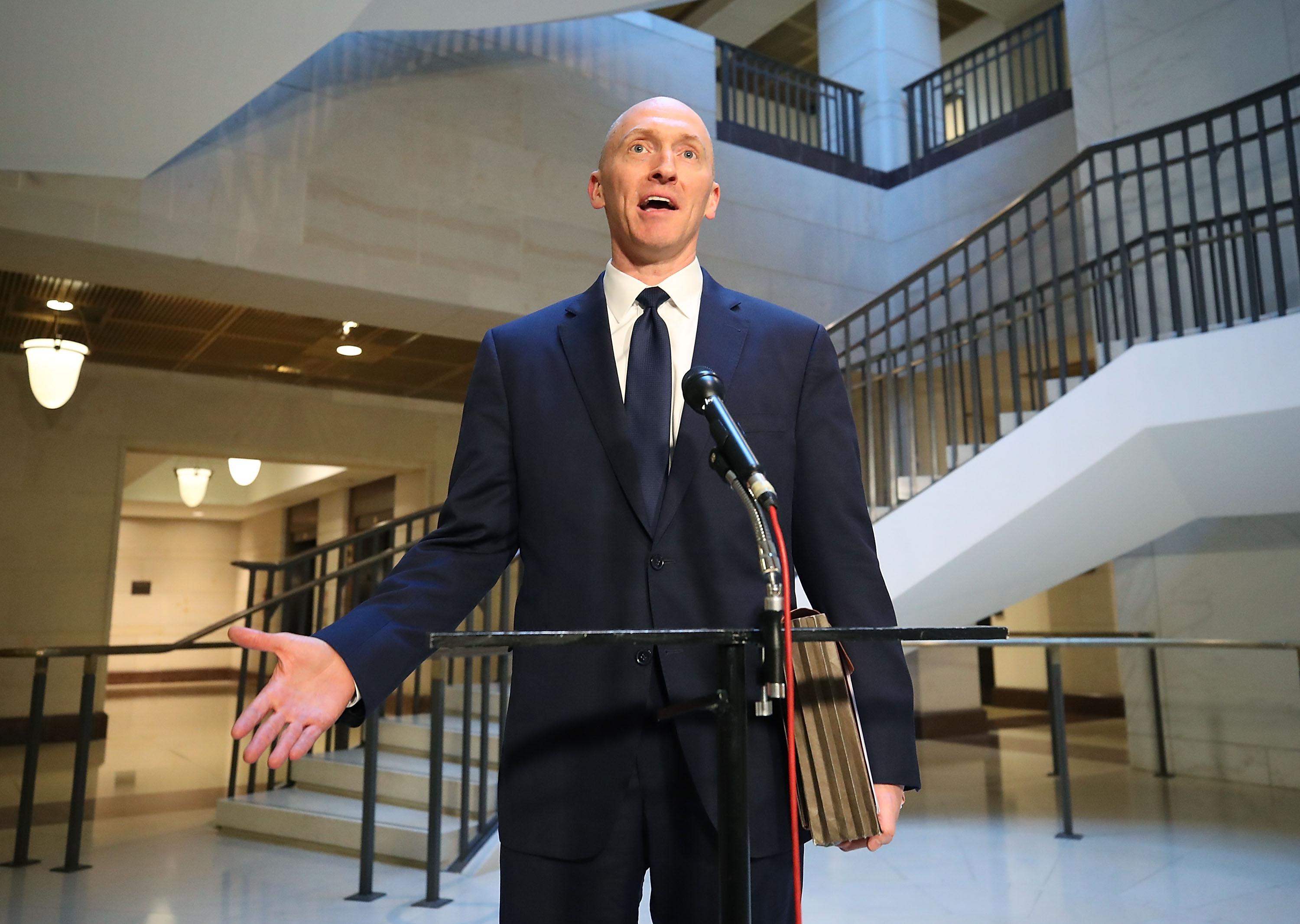 Carter Page, former foreign policy adviser for the Trump campaign, speaks to the media after testifying before the House Intelligence Committee on November 2, 2017 in Washington, DC. The committee conducting an investigation into Russia's tampering in the 2016 election.