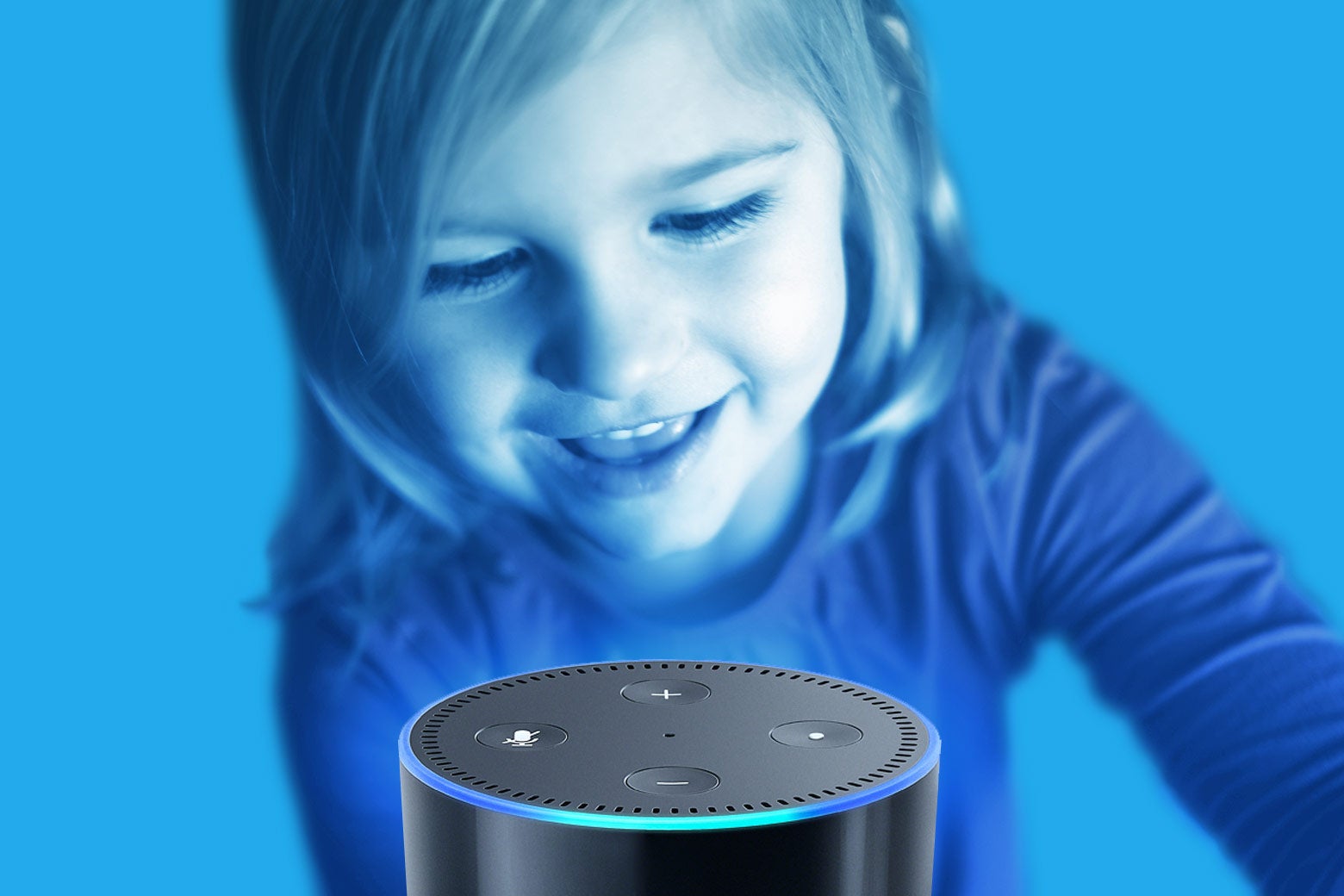 A child speaking to an Echo.