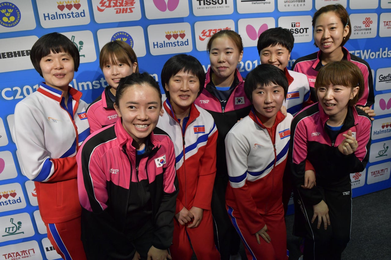 North and South Korean table tennis teams join forces as one rather
