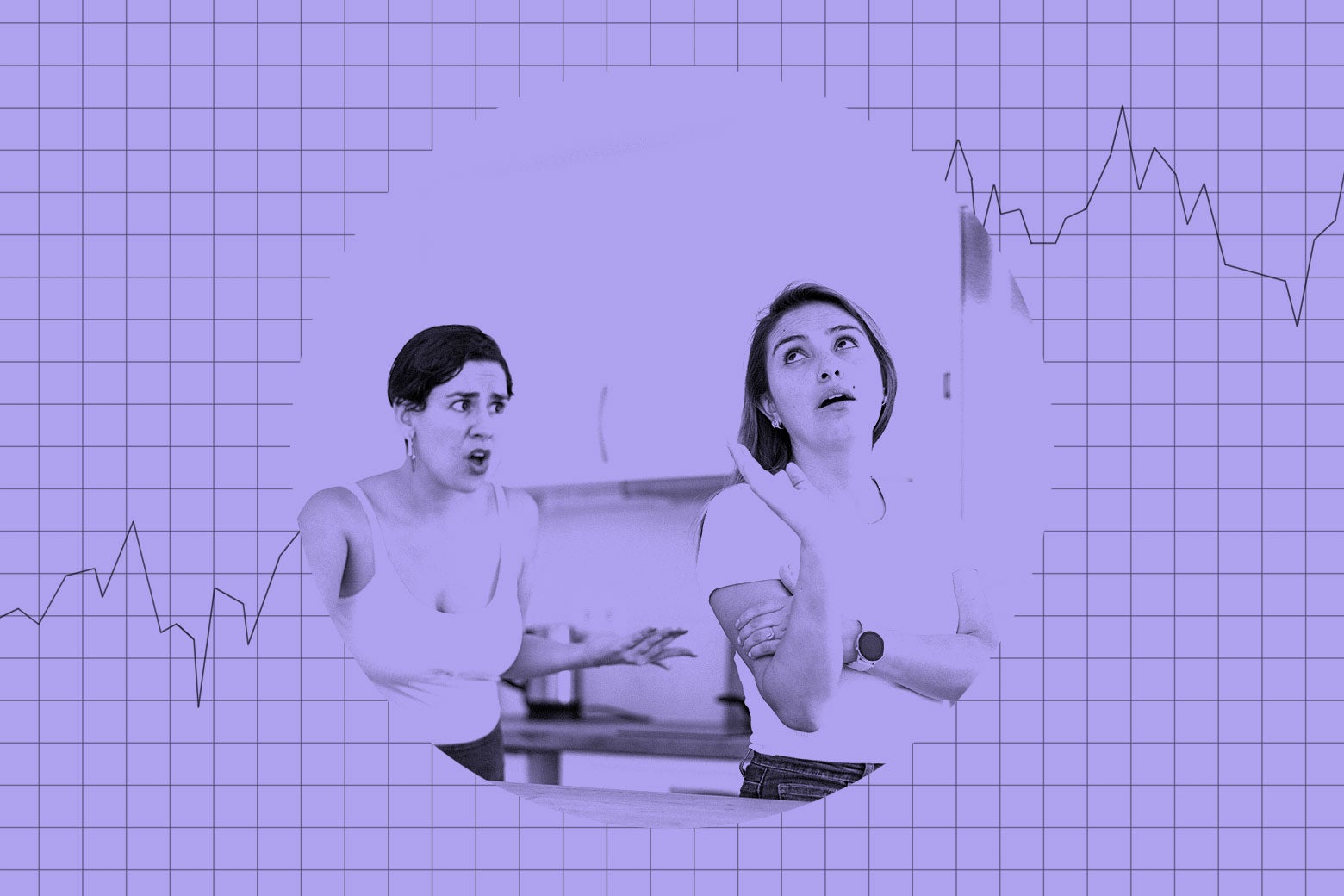 Two women in their 20s, one is yelling at the other one. 