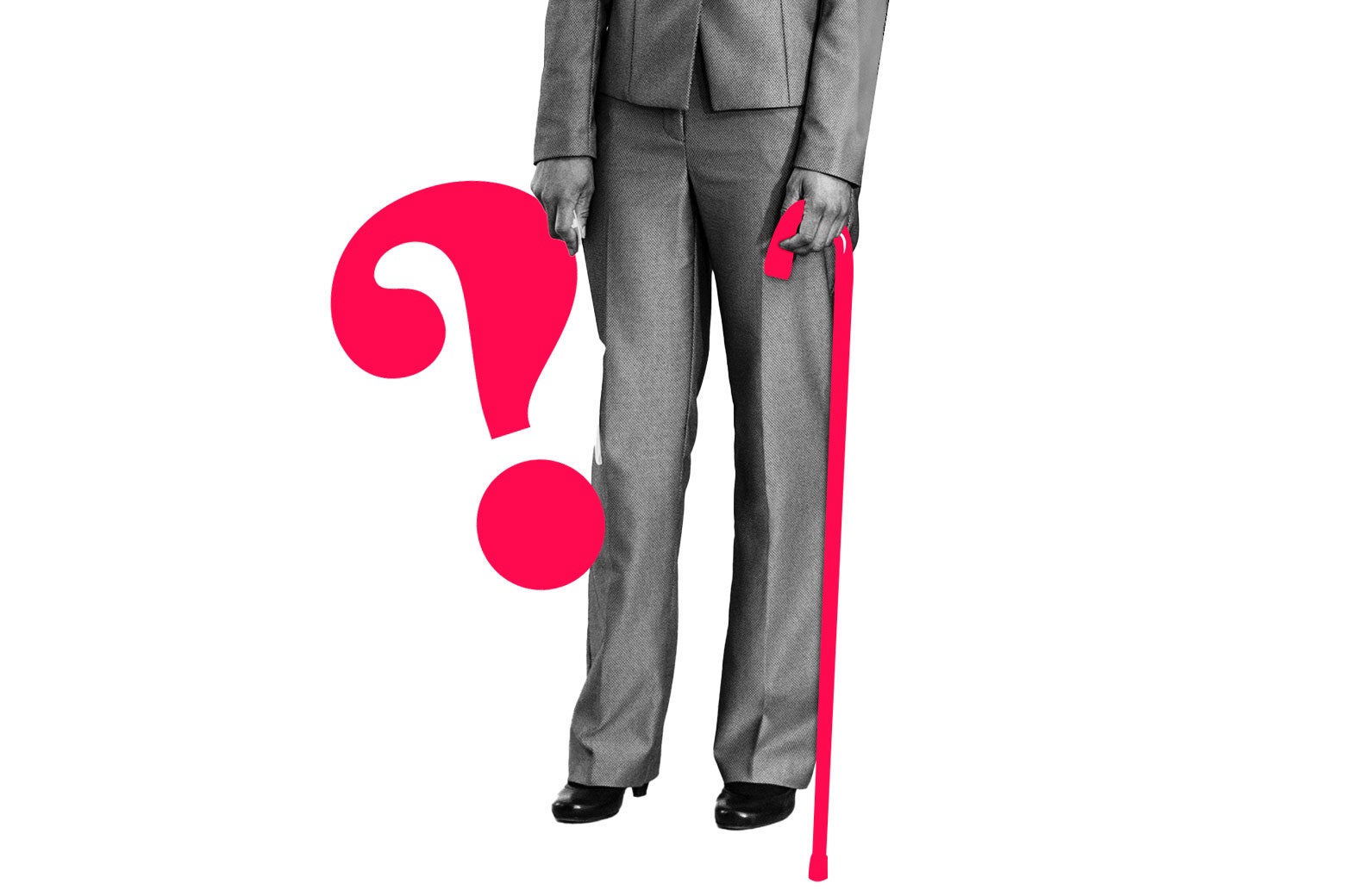 Person wearing a suit and holding a cane.
