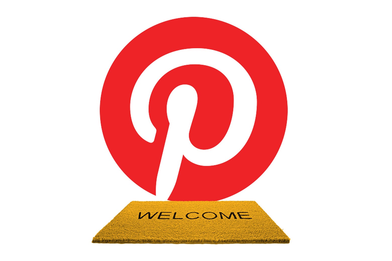 Welcome mat in front of Pinterest logo.