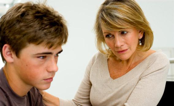 Mother and son having awkward talk about son's porn-watching habits.