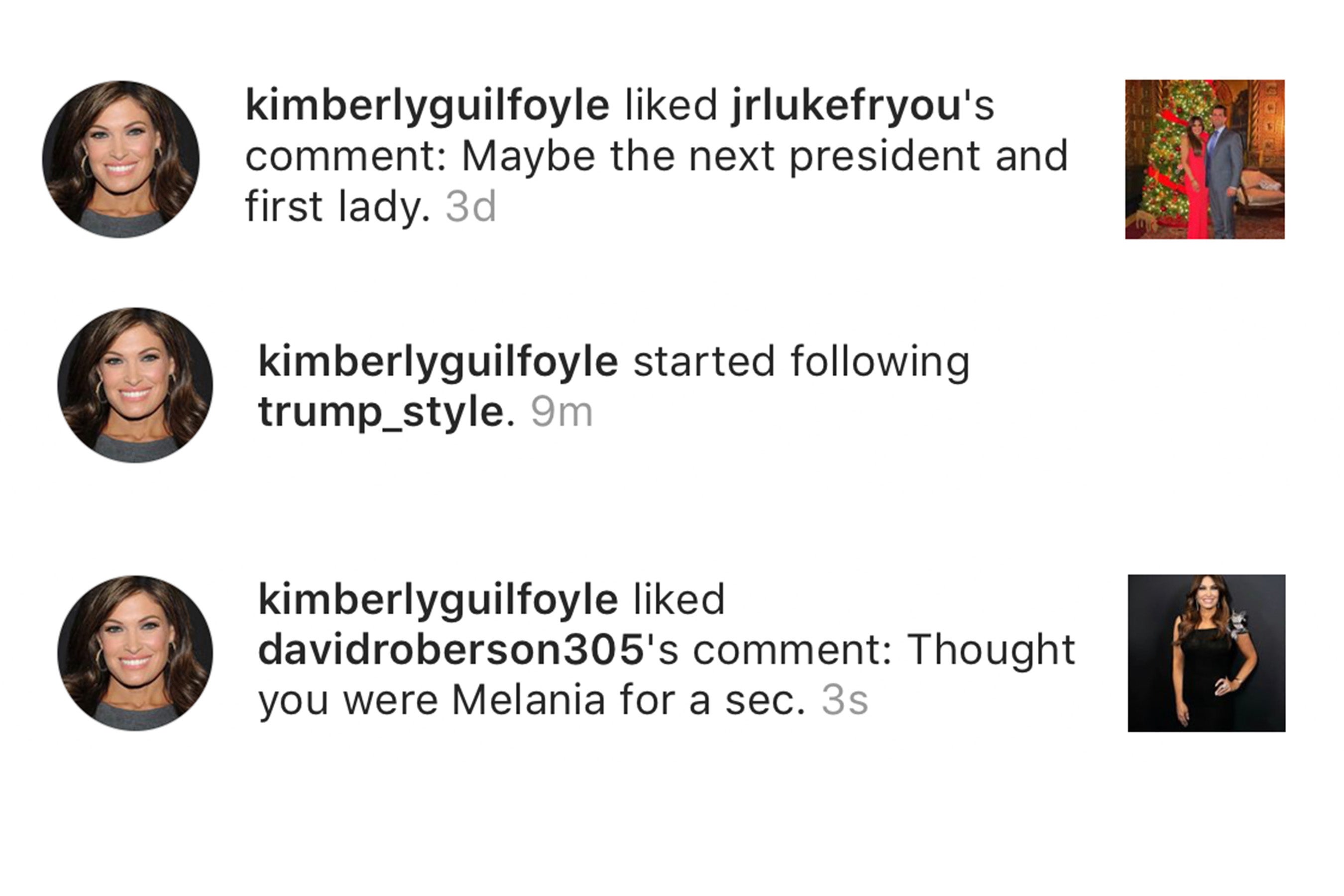 Kim Guilfoyle faves a series of comments comparing her to Melania.