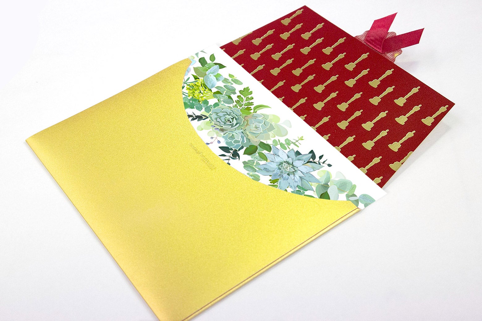 A flowery greeting card in an Oscar envelope.