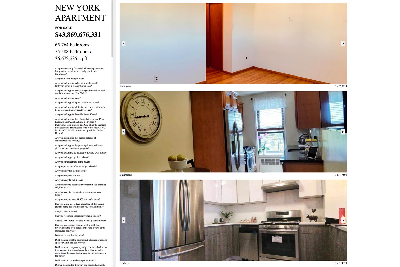 Screenshot of the exhibit, a fictitious NY City apartment ad.