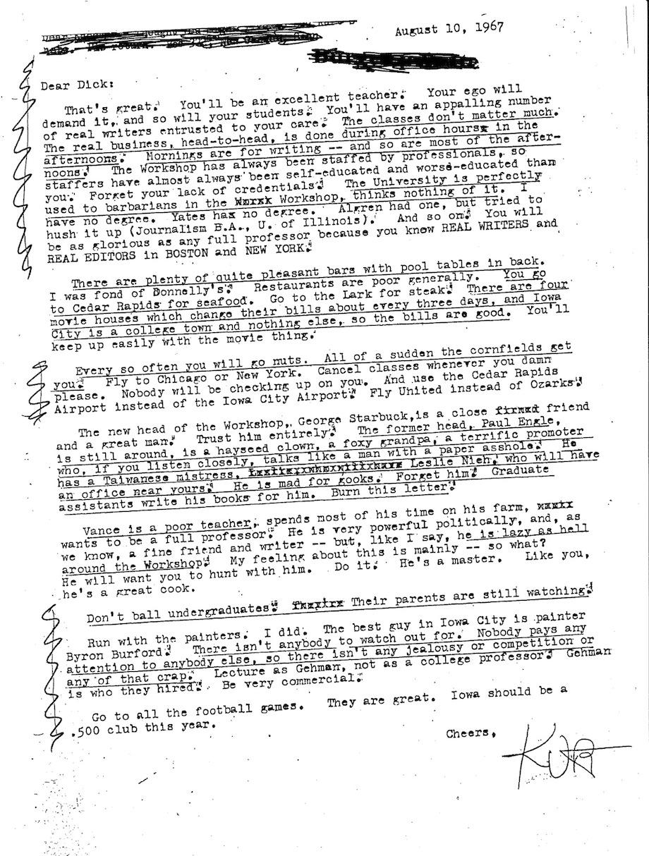 Kurt Vonnegut letter to Richard Gehman